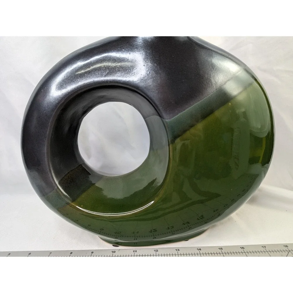Pier 1 Green Black Large‎ Vase 13.5 Inch Tall